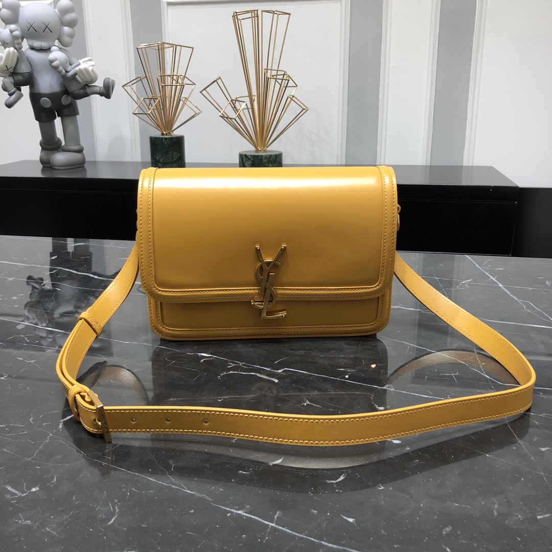 Saint Laurent Solferino Box Medium Calfskin Handbag Shoulder Bag Yellow 634305